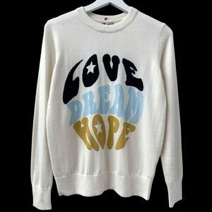 Label + Thread Cashmere Cotton Crewneck Sweater Size M Love Dream Hope Colorful